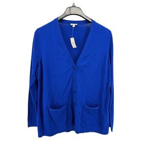 NEW Talbots Outlet Cardigan Women XL Royal Blue V-Neck Button Front Patch Pocket